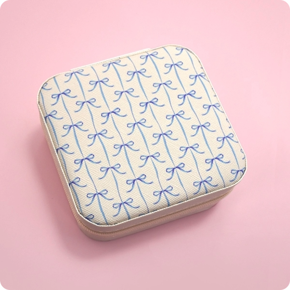 blue bow mini jewelry box