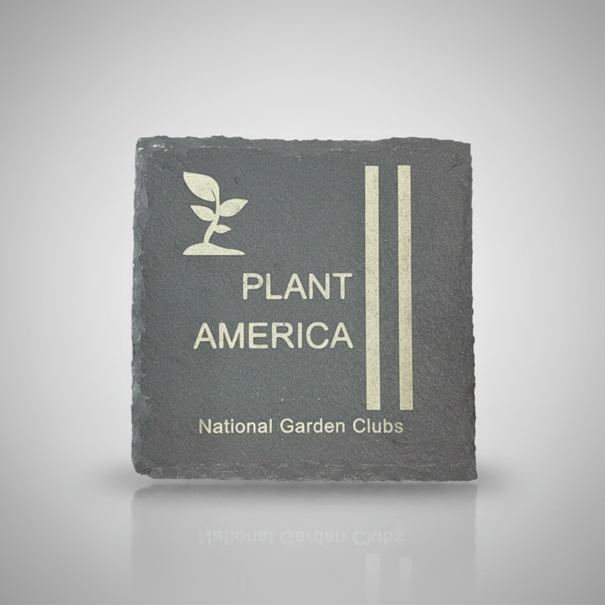 stone drink beverage coaster with plant america logo and national garden clubs text