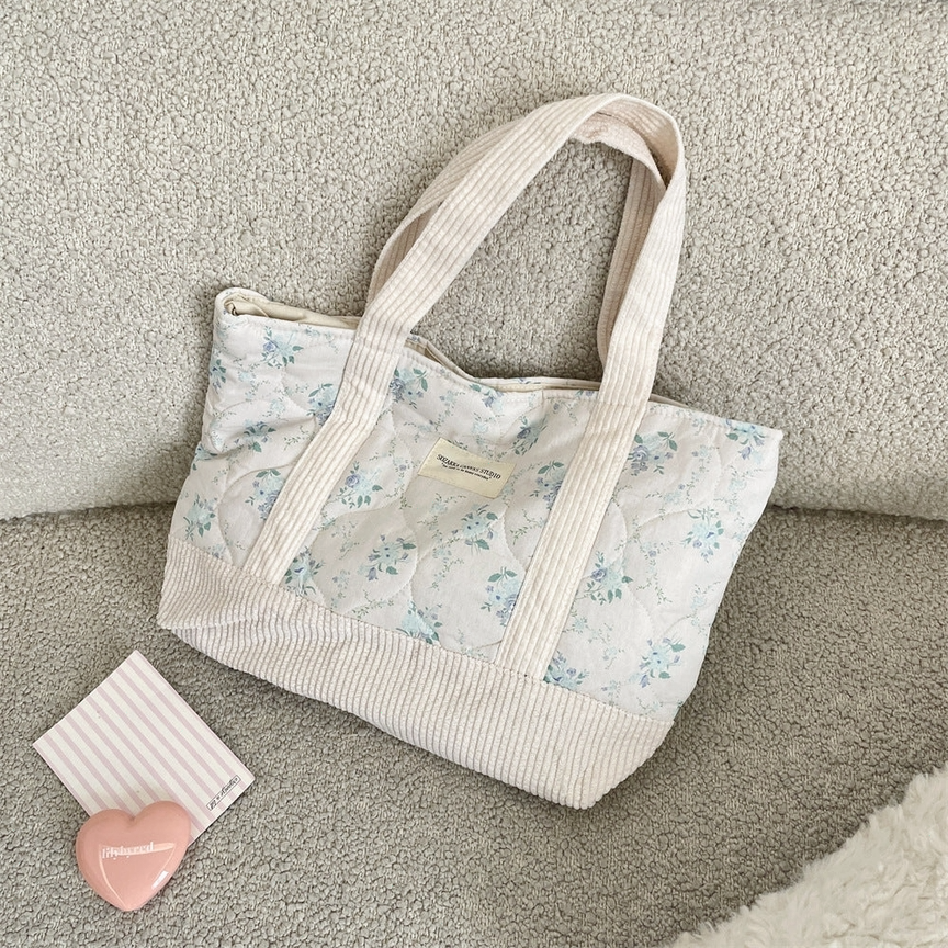 Blue Floral Canvas Tote